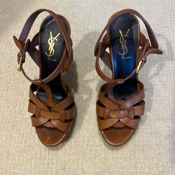 YSL Saint Laurent Tribute Platform Heel Sandal size 6 (36) Vintage Luggage - Picture 9 of 16